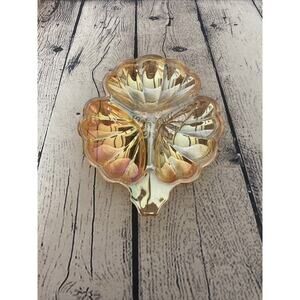 Vintage Jeanette Marigold Carnival Glass 3 Leaf Clover Shaped‎ Candy Dish